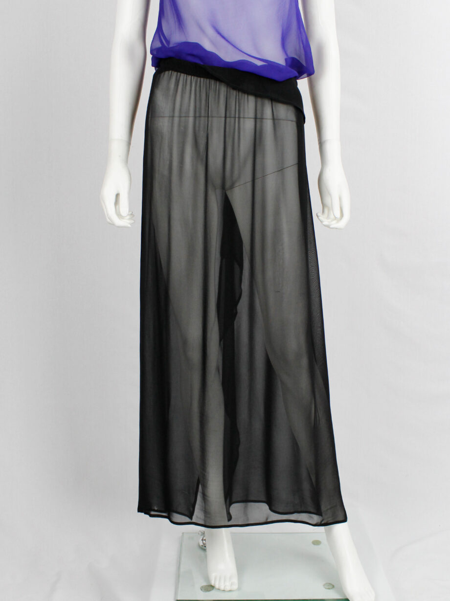 Ann Demeulemeester black sheer skirt with waist fold and back drape 1990s (1)