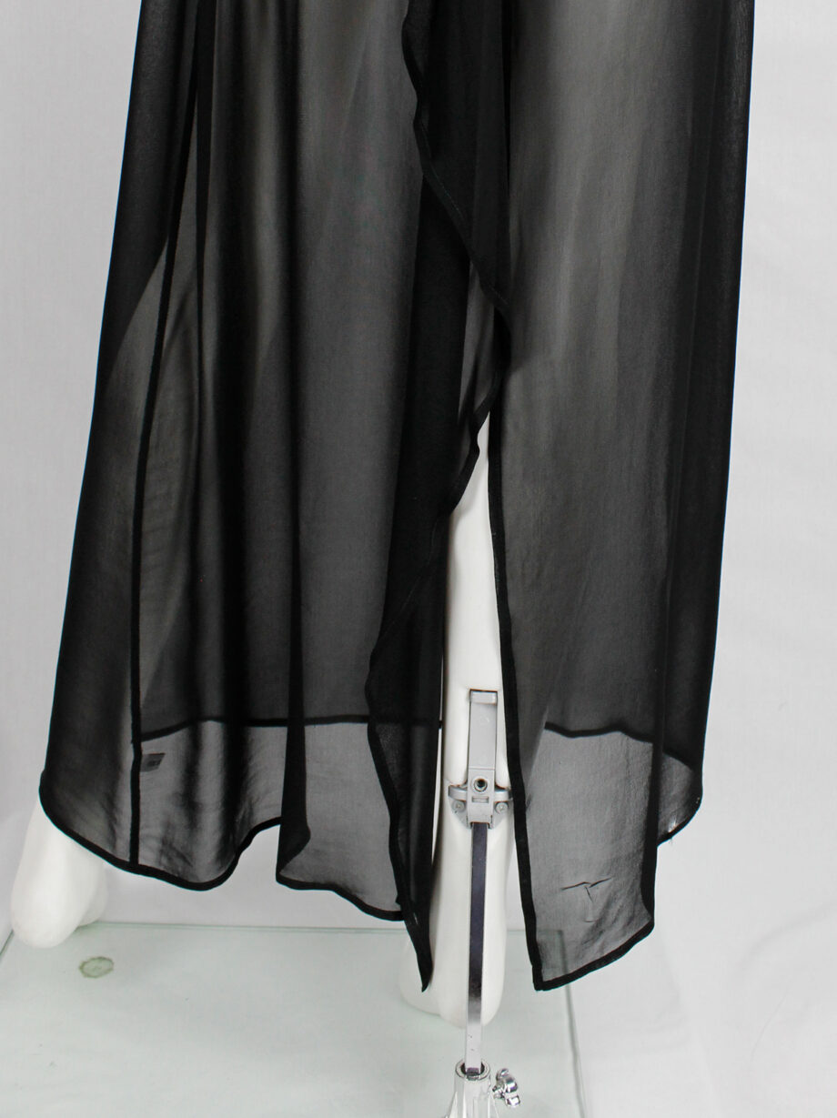 Ann Demeulemeester black sheer skirt with waist fold and back drape 1990s (12)