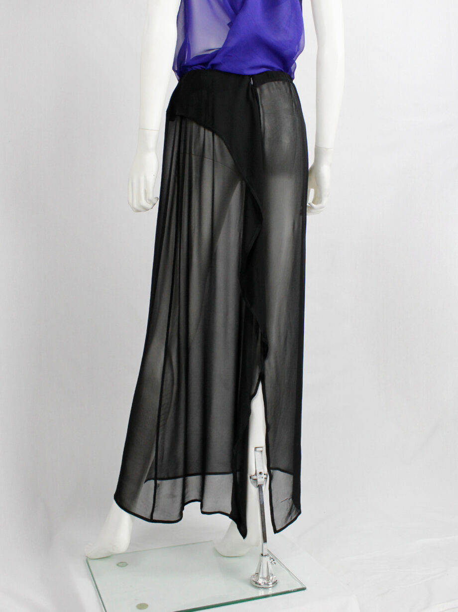 Ann Demeulemeester black sheer skirt with waist fold and back drape 1990s (13)