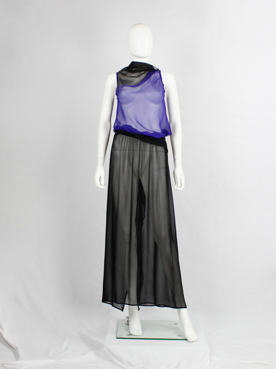 Ann Demeulemeester black sheer skirt with waist fold and back drape 1990s (7)
