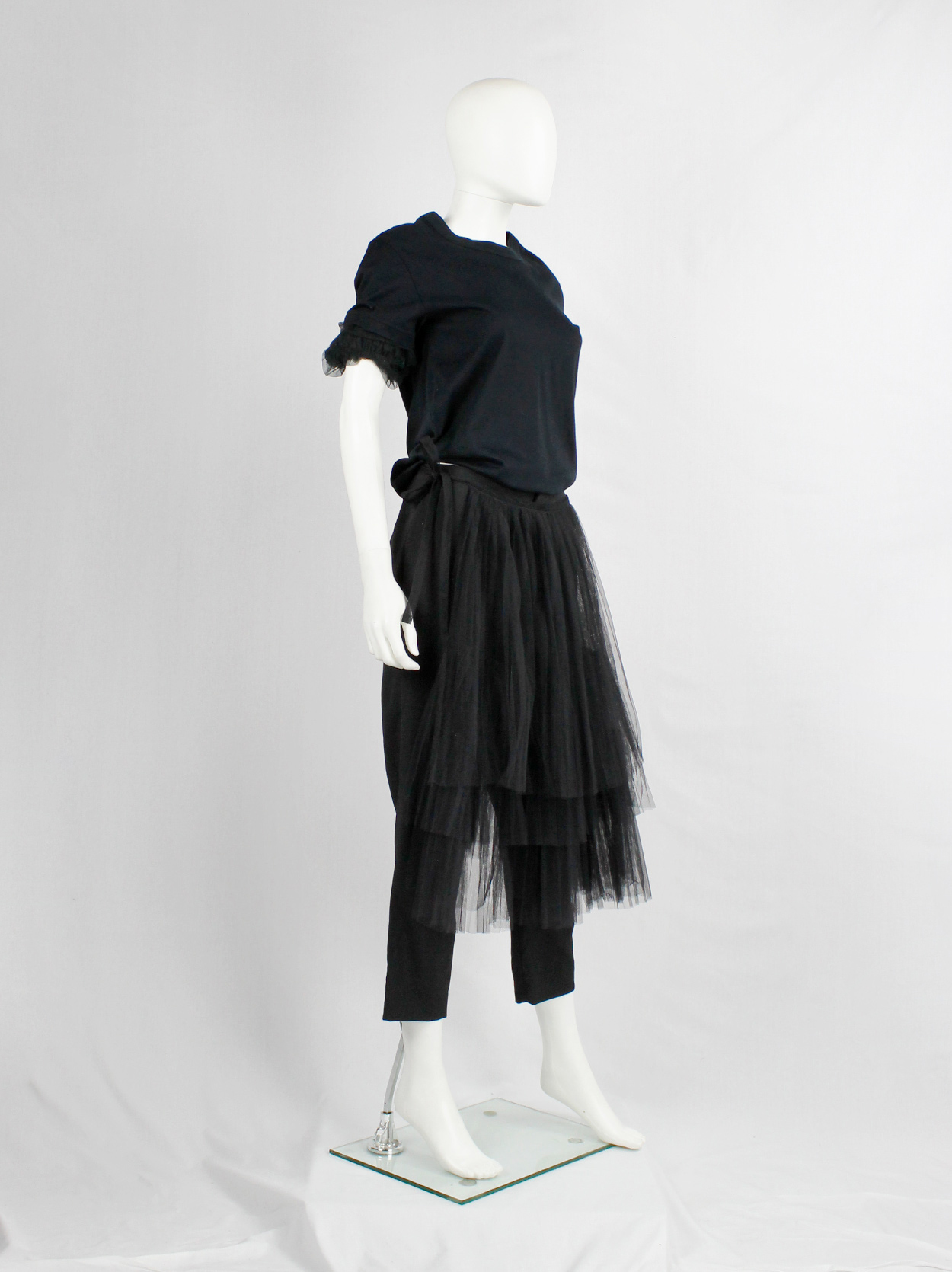 Comme des Garçons black trousers with tiered tulle half-skirt