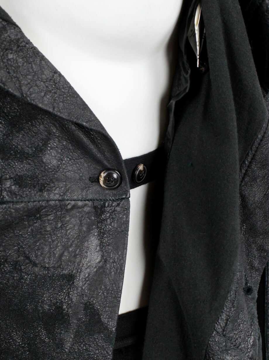 Rick Owens black blistered leather biker jacket with standing neckline (10)