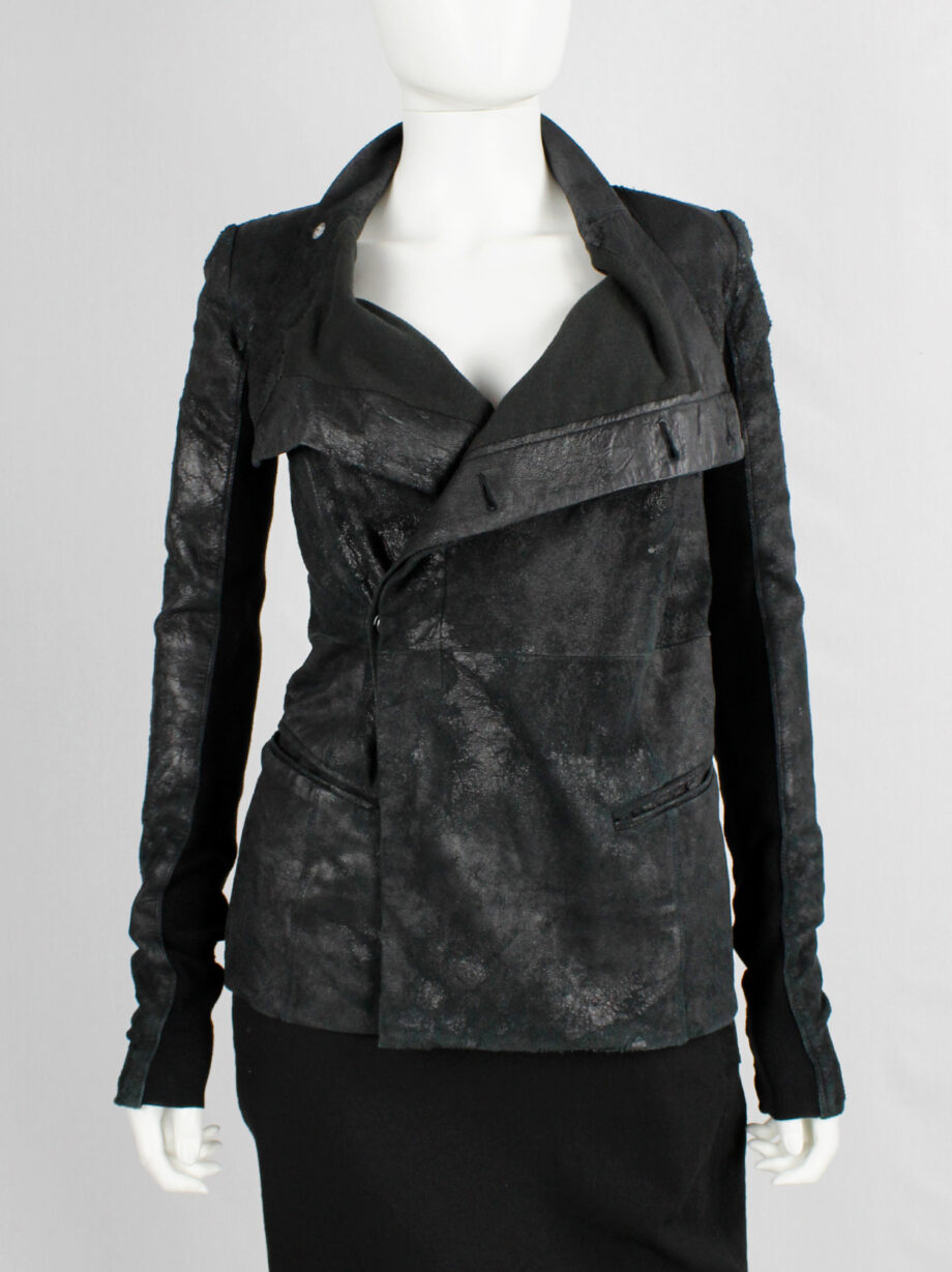 Rick Owens black blistered leather biker jacket with standing neckline (11)