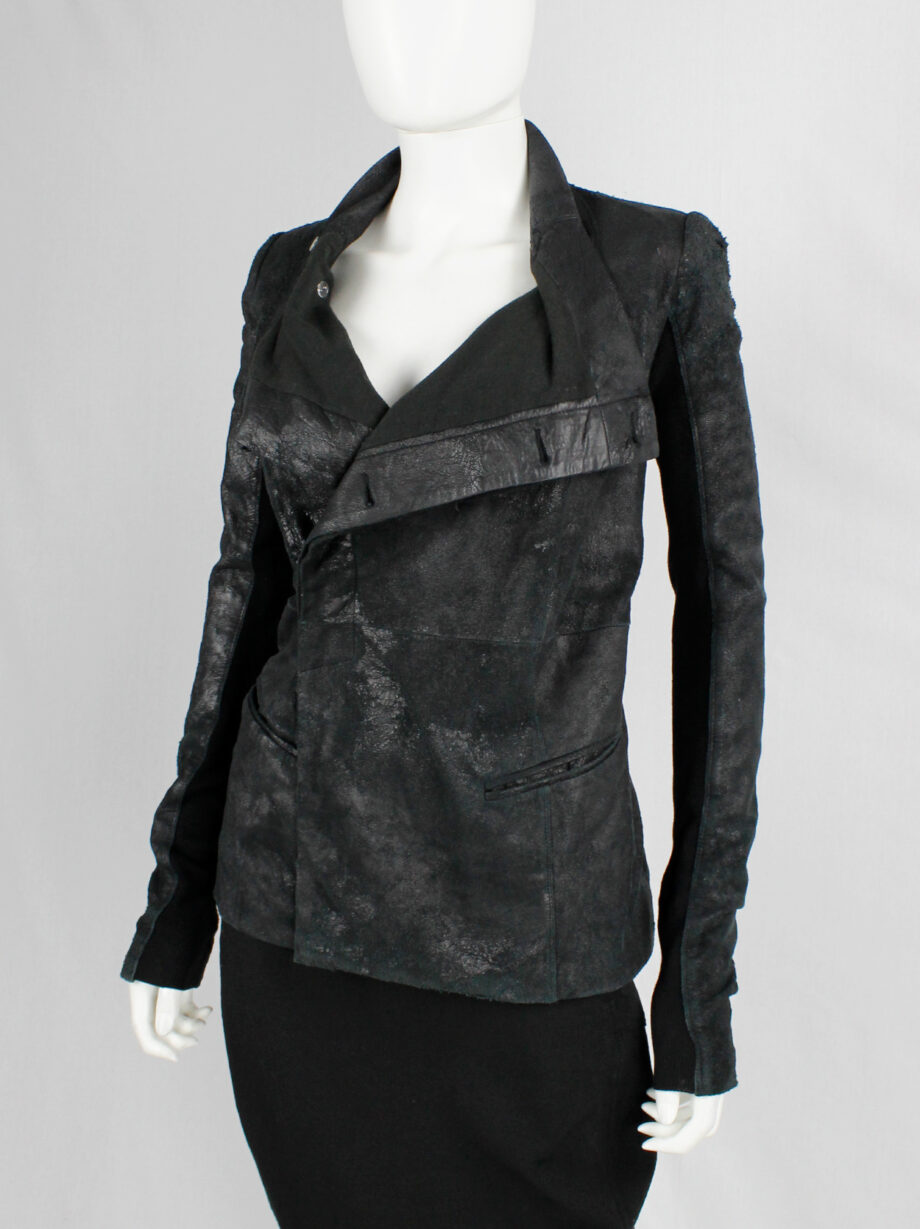 Rick Owens black blistered leather biker jacket with standing neckline (12)