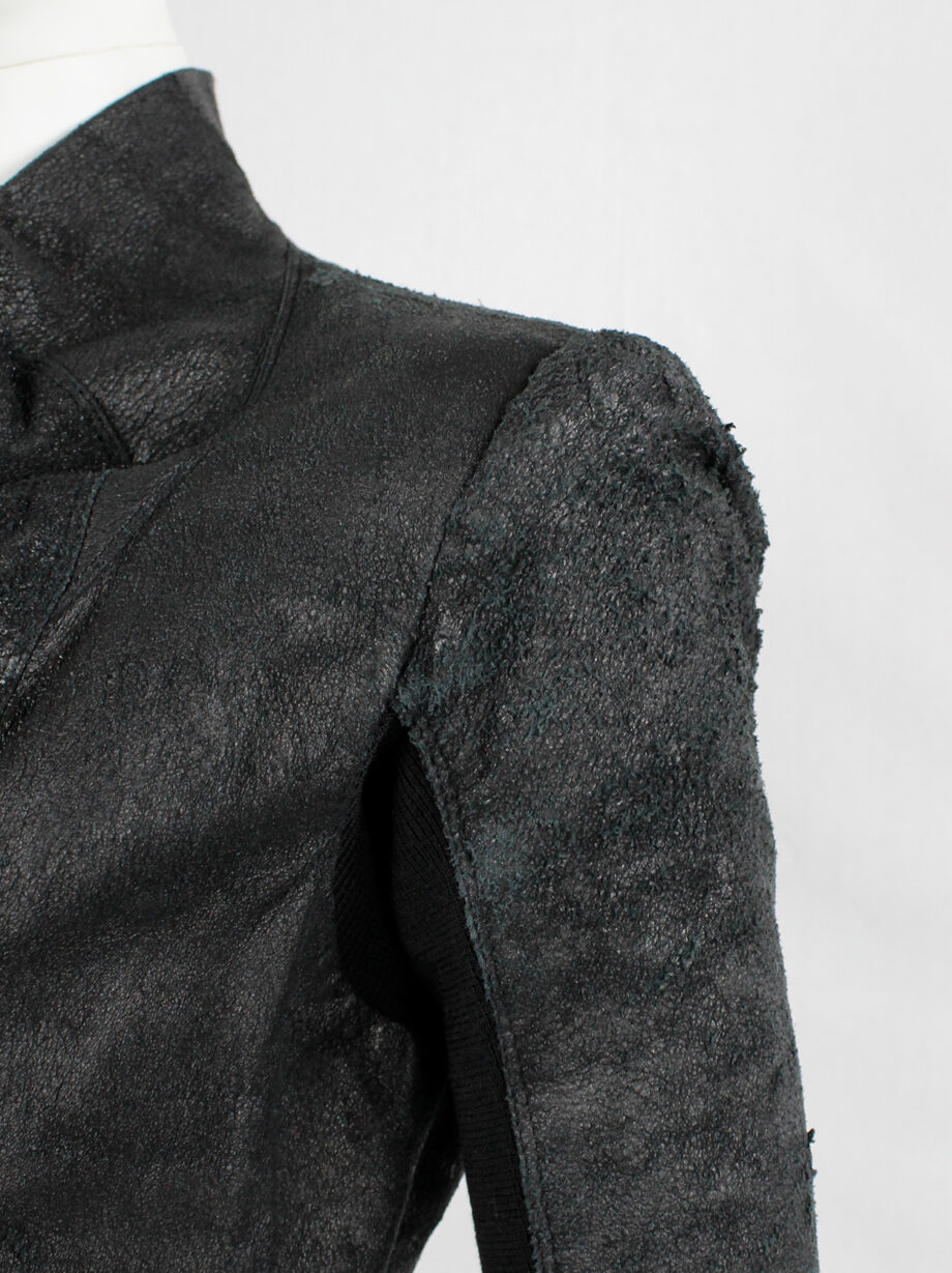 Rick Owens black blistered leather biker jacket with standing neckline (17)