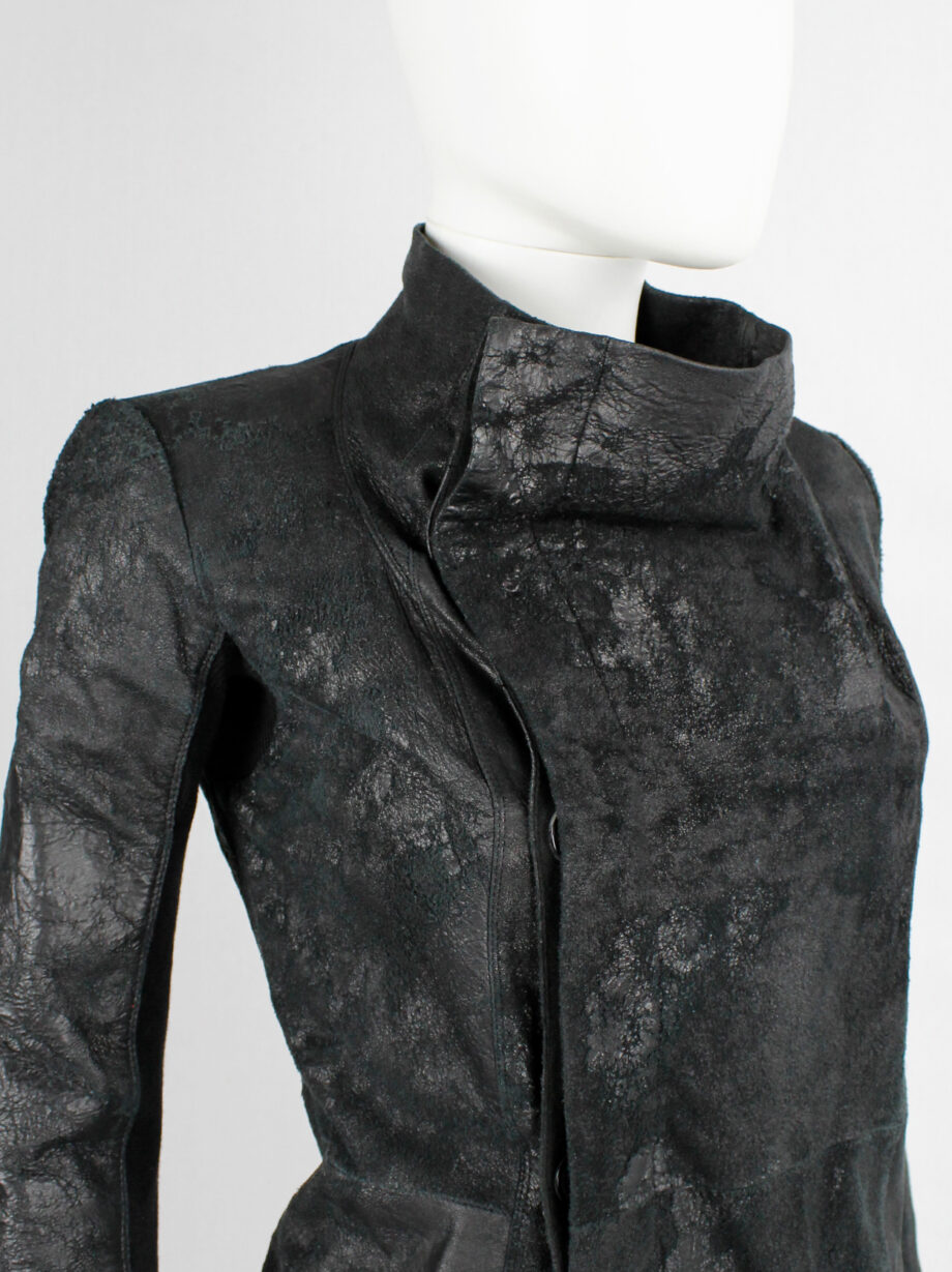Rick Owens black blistered leather biker jacket with standing neckline (18)