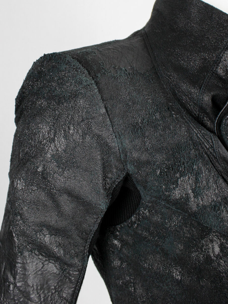 Rick Owens black blistered leather biker jacket with standing neckline (19)