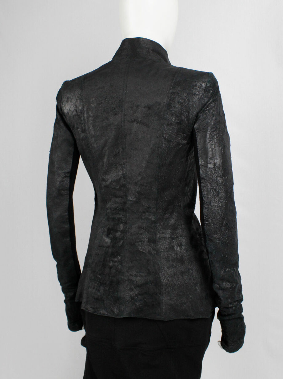 Rick Owens black blistered leather biker jacket with standing neckline (28)