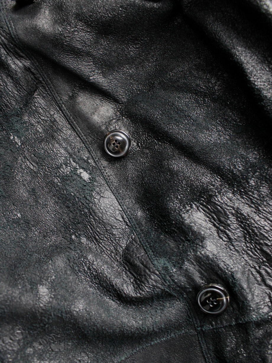 Rick Owens black blistered leather biker jacket with standing neckline (4)