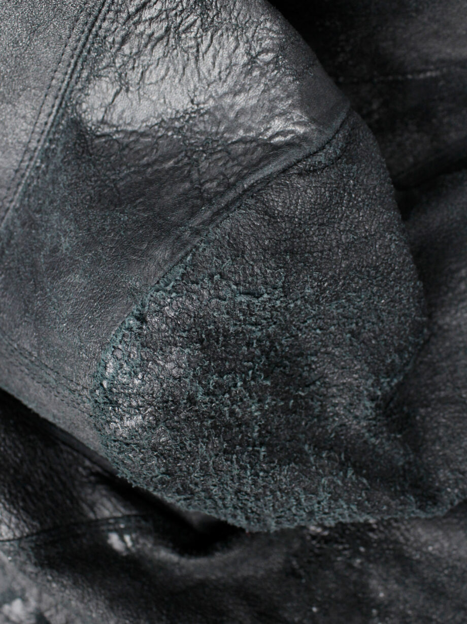 Rick Owens black blistered leather biker jacket with standing neckline (6)