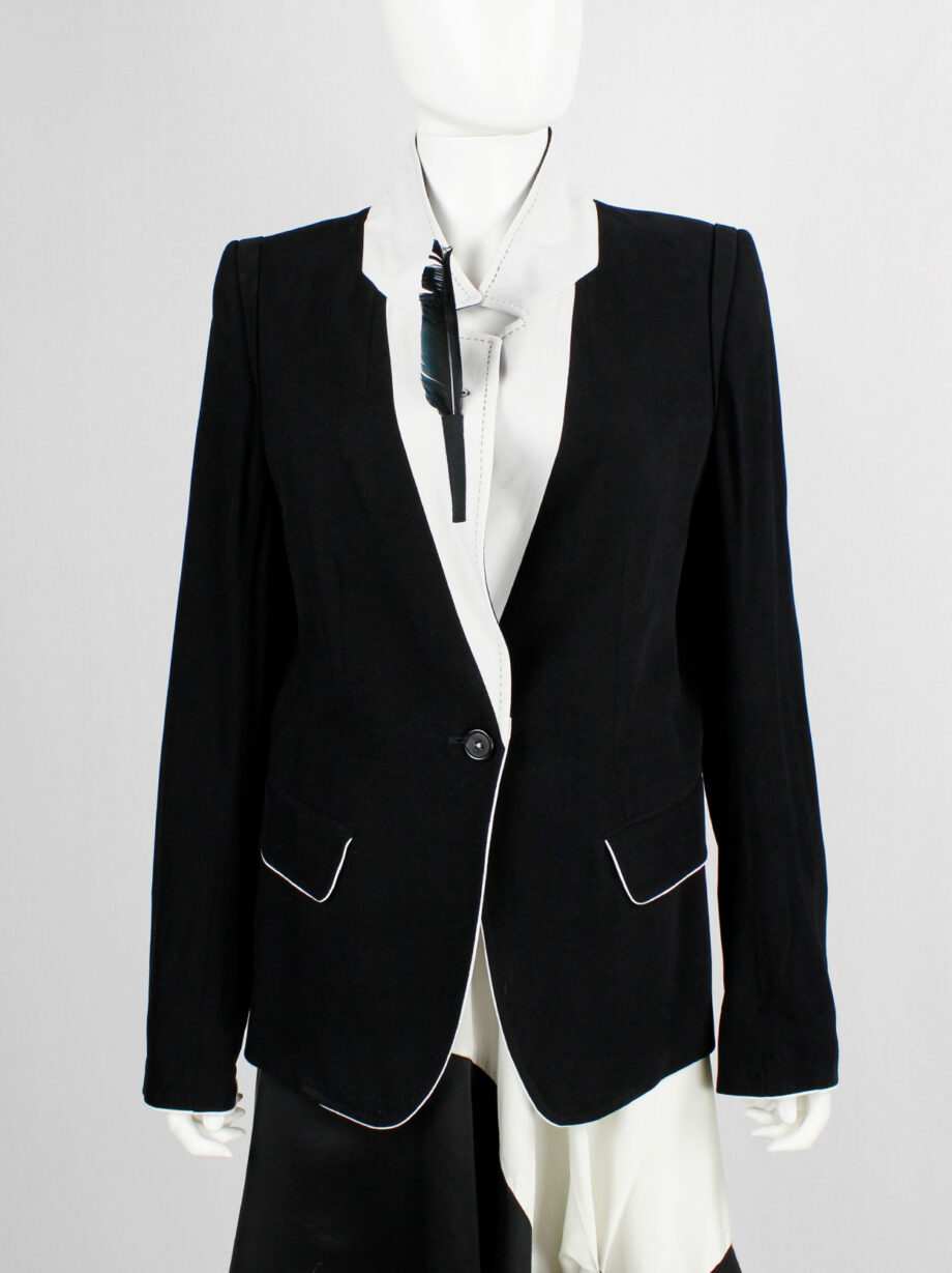 Ann Demeulemeester for Le Bon Marché dark blue blazer with white trim and feather 2012 (1)