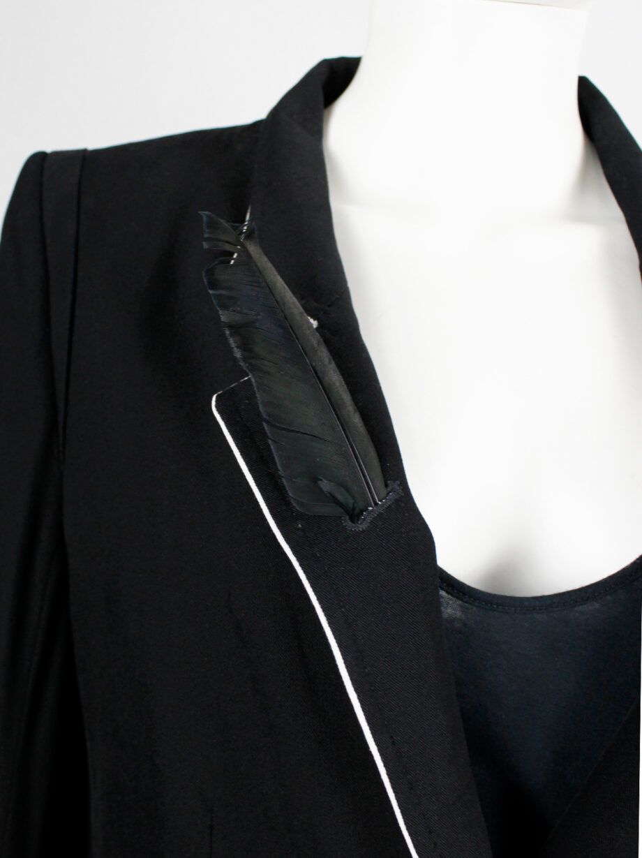 Ann Demeulemeester for Le Bon Marché dark blue blazer with white trim and feather 2012 (4)