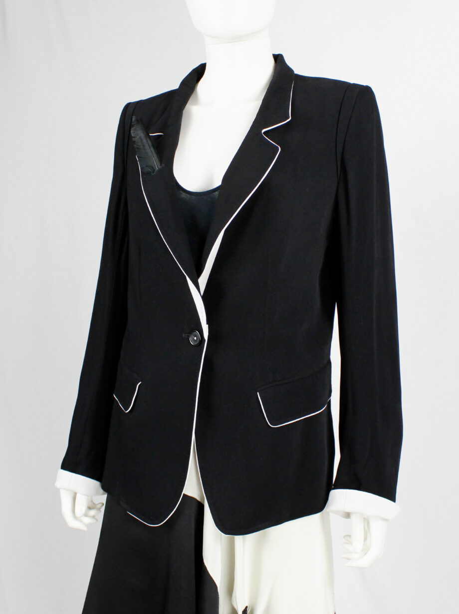 Ann Demeulemeester for Le Bon Marché dark blue blazer with white trim and feather 2012 (6)