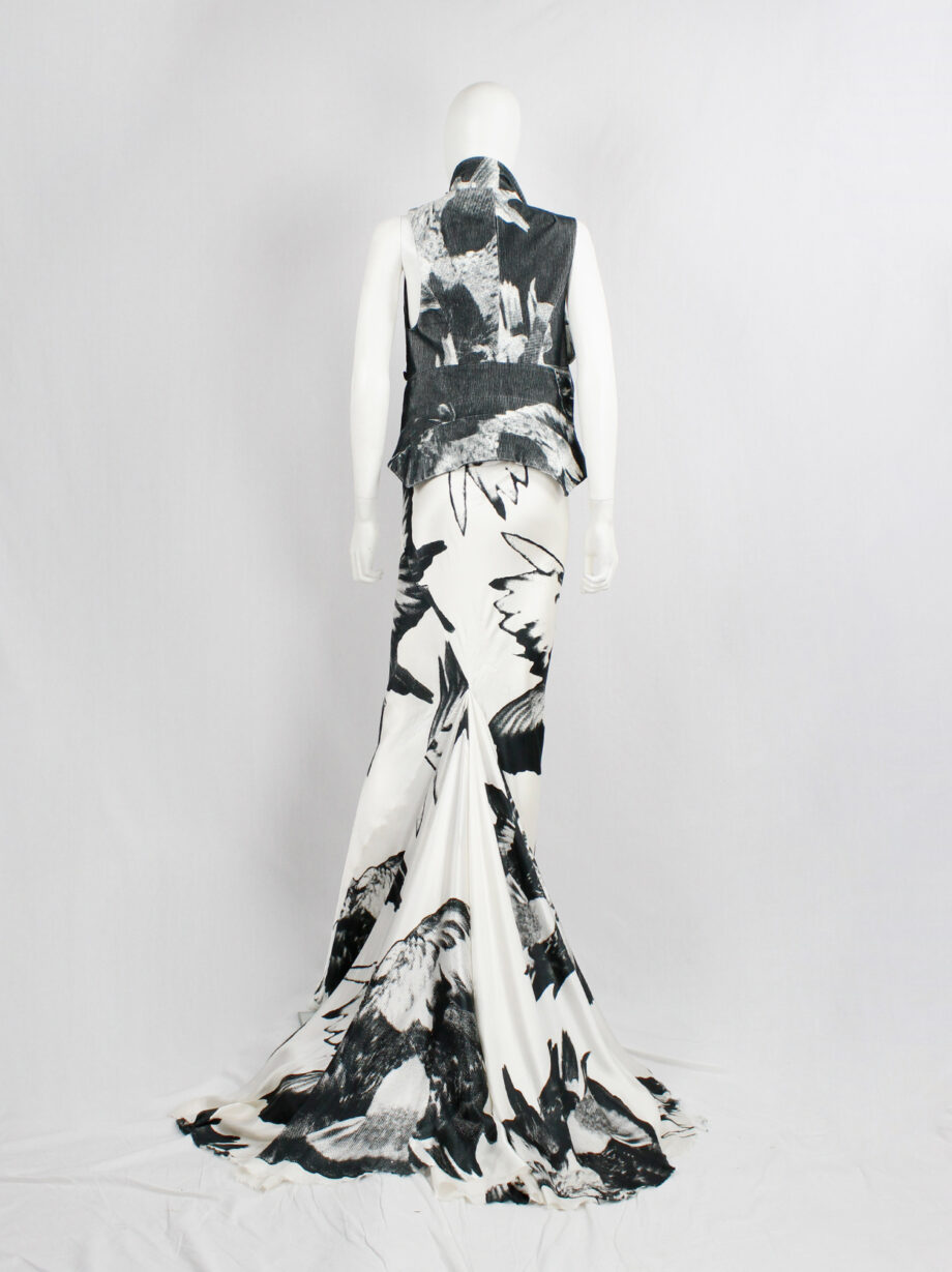 Ann Demeulemeester white and black bird print mermaid skirt with train spring 2010 (1)