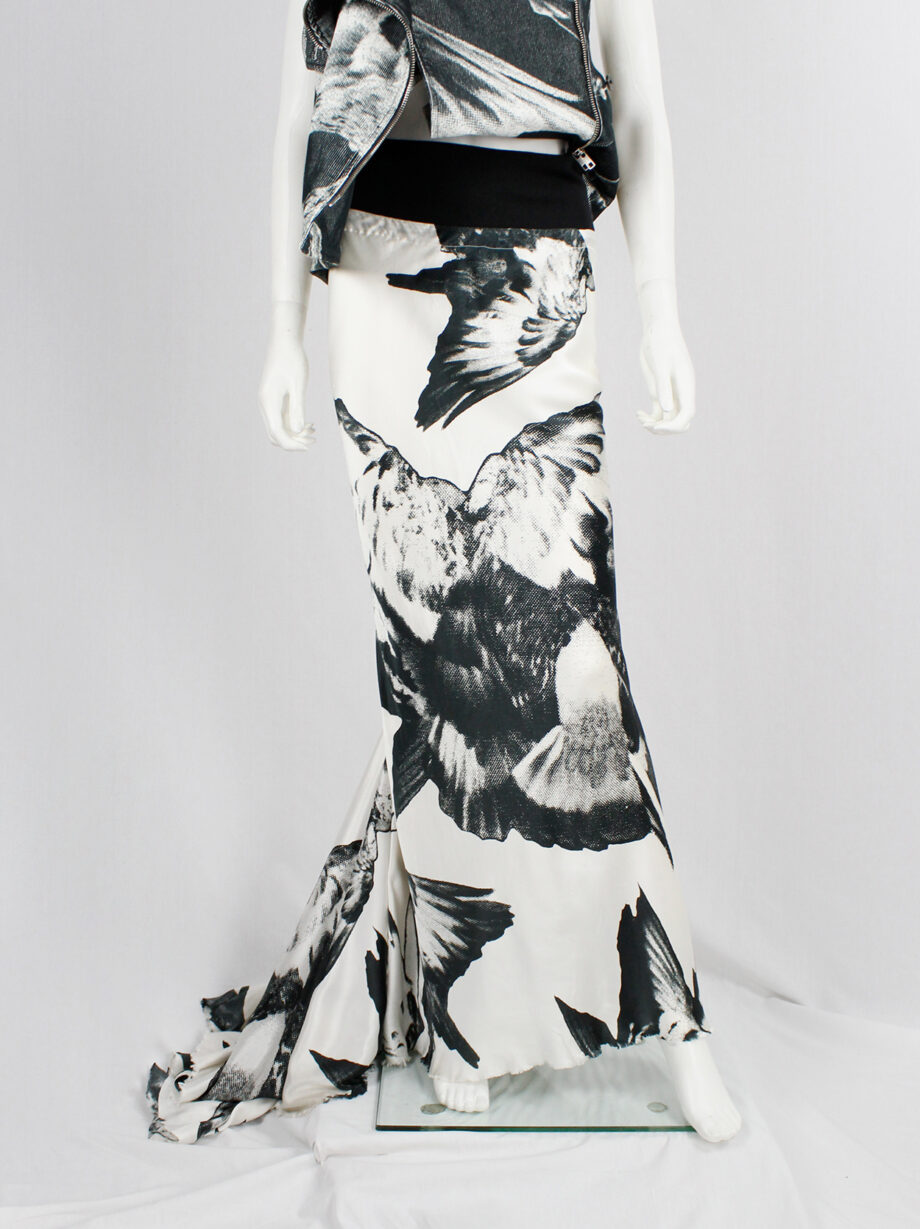 Ann Demeulemeester white and black bird print mermaid skirt with train spring 2010 (11)