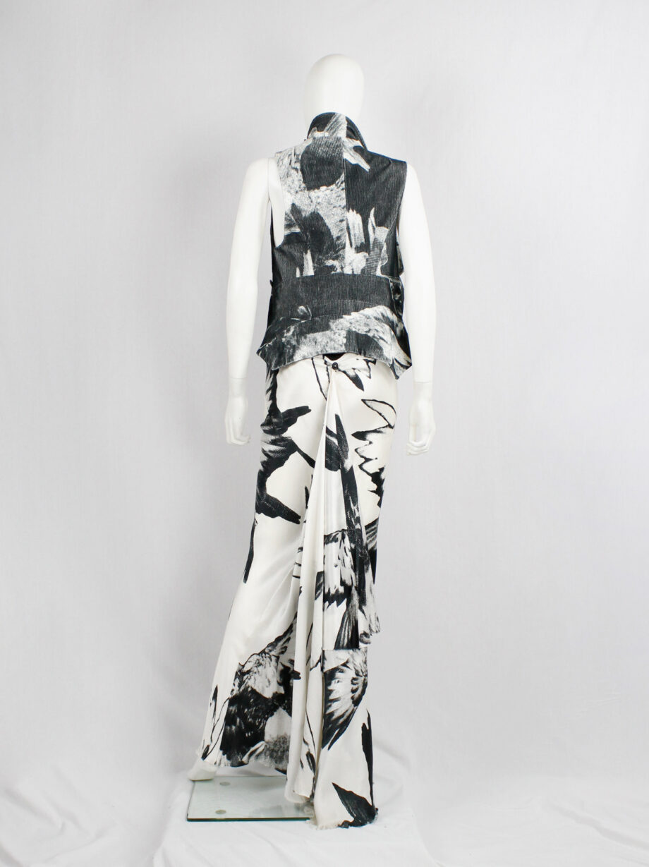 Ann Demeulemeester white and black bird print mermaid skirt with train spring 2010 (2)