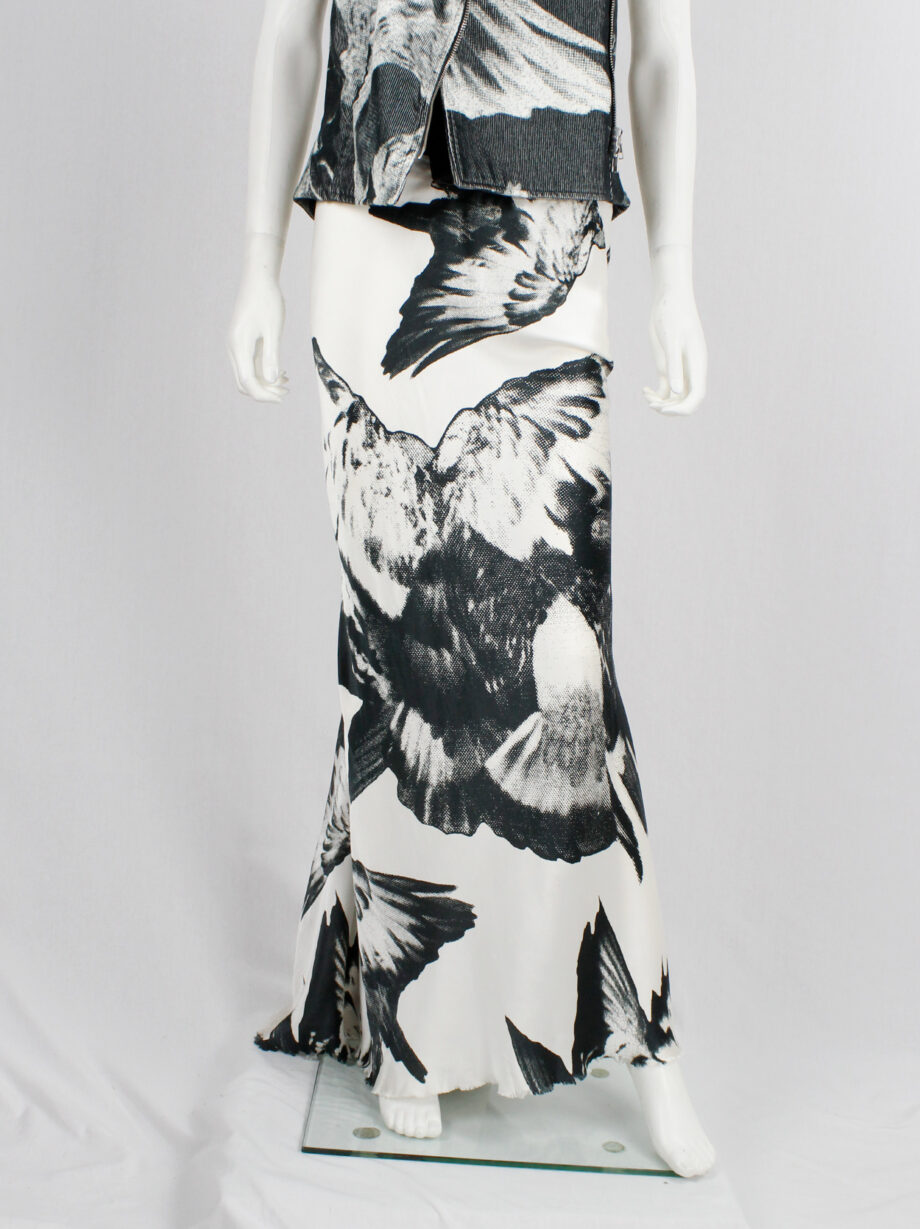 Ann Demeulemeester white and black bird print mermaid skirt with train spring 2010 (5)