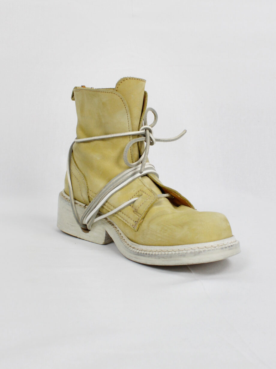 Dirk Bikkembergs beige suede boots with white laces through the soles circa 1990 (1)