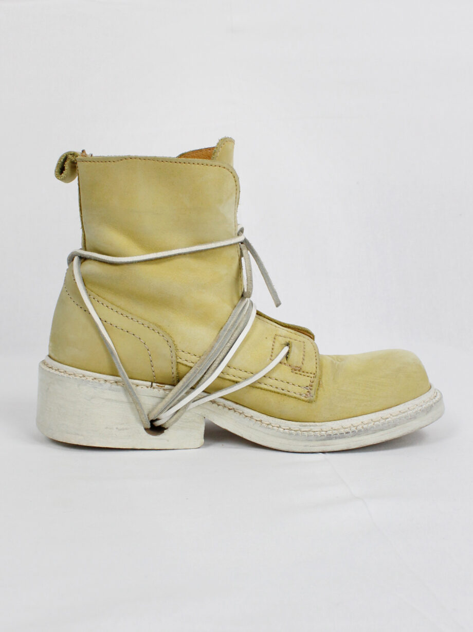 Dirk Bikkembergs beige suede boots with white laces through the soles circa 1990 (2)