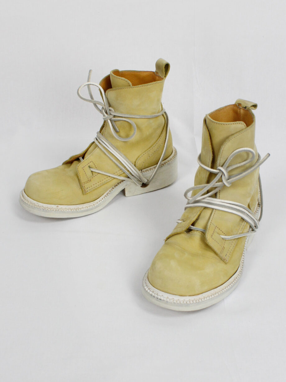 Dirk Bikkembergs beige suede boots with white laces through the soles circa 1990 (8)