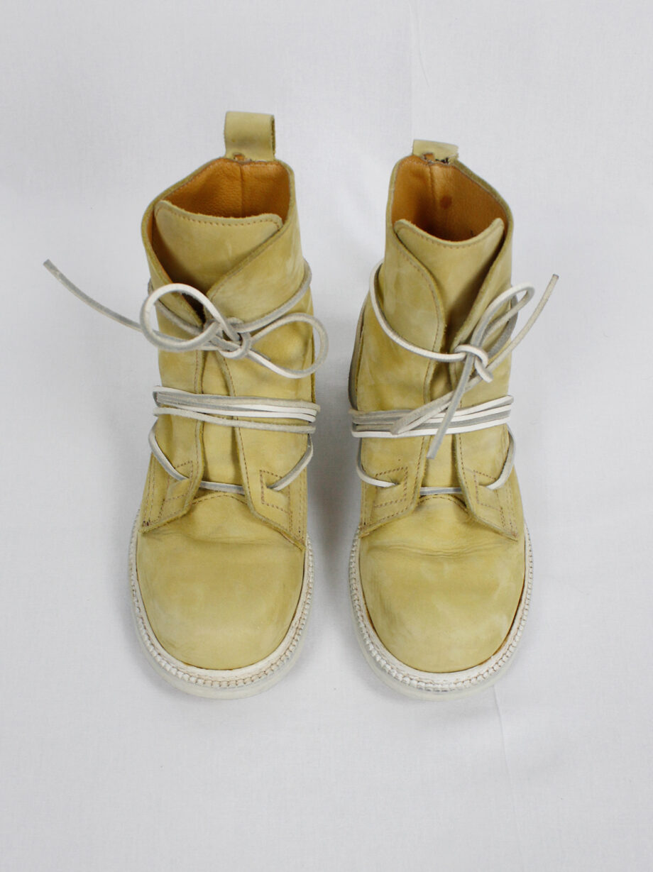 Dirk Bikkembergs beige suede boots with white laces through the soles circa 1990 (9)