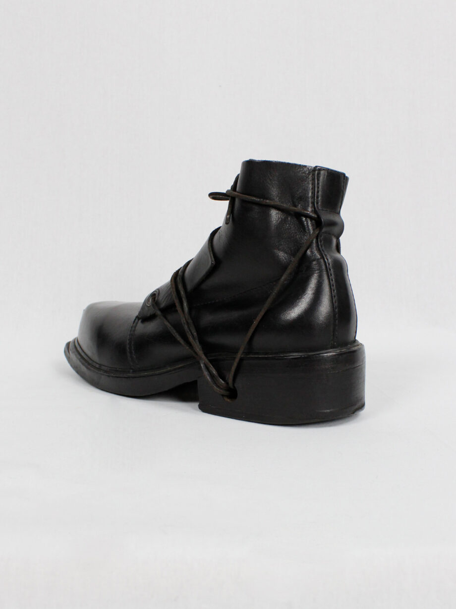 Dirk Bikkembergs black mountaineering boots with overlap front and laces through the soles late 90s (1)