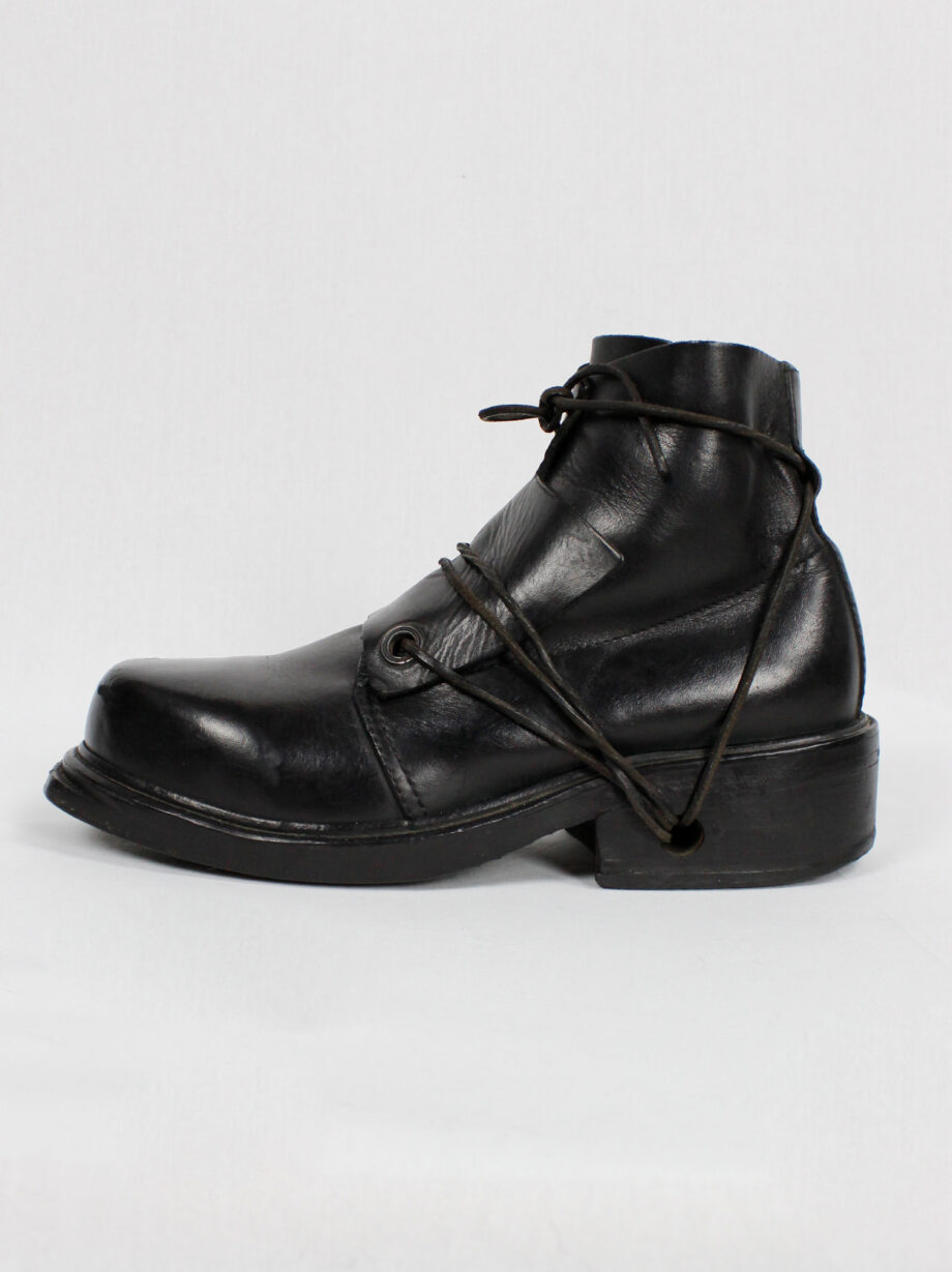 Dirk Bikkembergs black mountaineering boots with overlap front and laces through the soles late 90s (15)
