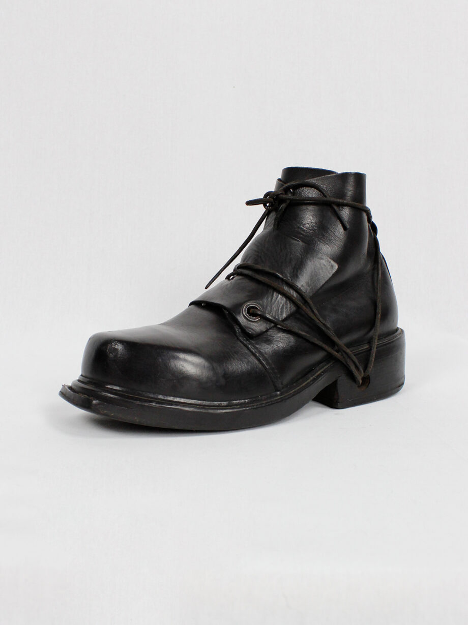Dirk Bikkembergs black mountaineering boots with overlap front and laces through the soles late 90s (16)