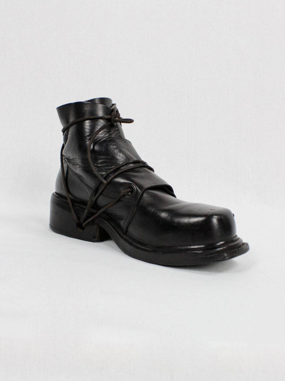 Dirk Bikkembergs black mountaineering boots with overlap front and laces through the soles late 90s (18)