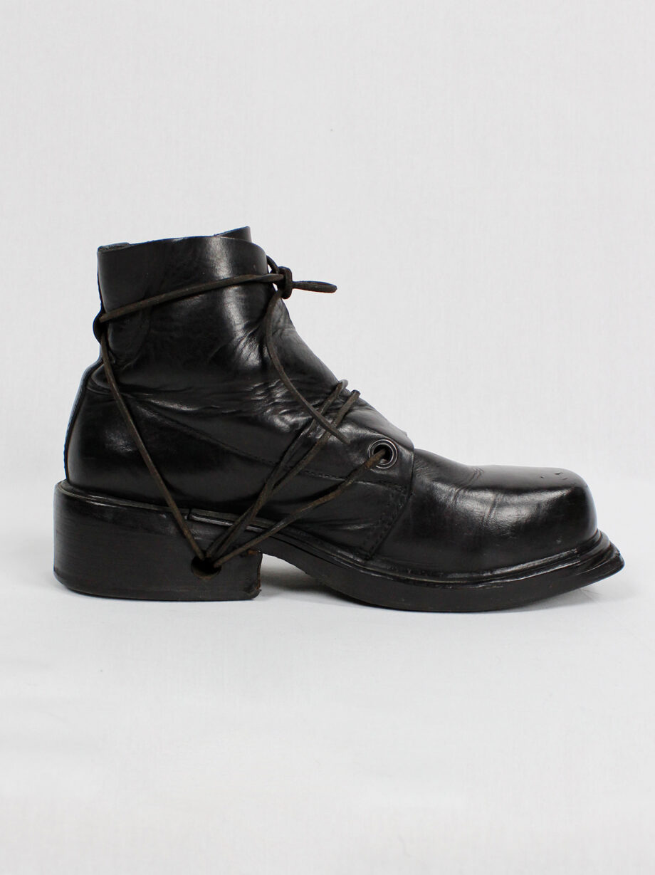 Dirk Bikkembergs black mountaineering boots with overlap front and laces through the soles late 90s (19)