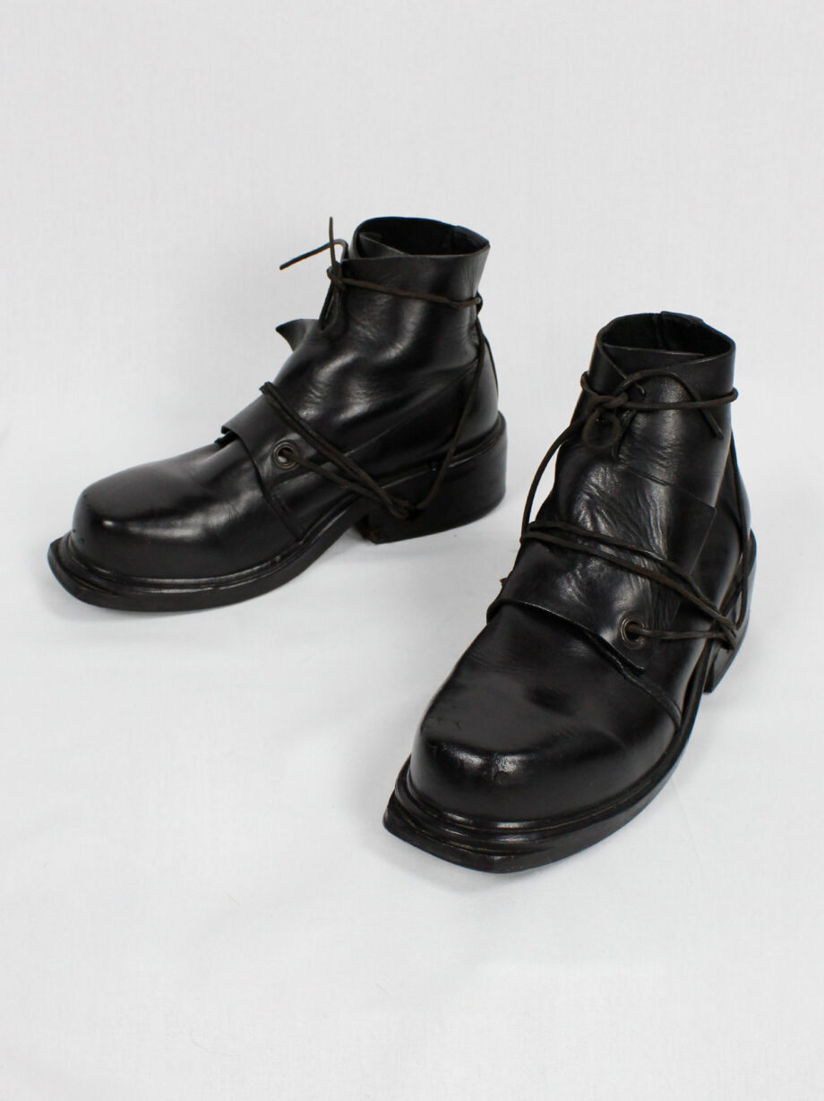 Dirk Bikkembergs black mountaineering boots with overlap front and laces through the soles late 90s (2)
