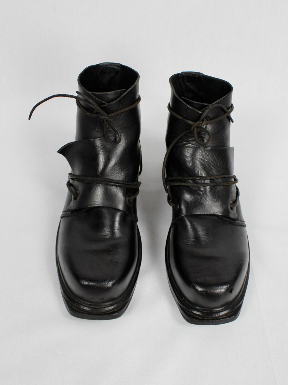 Dirk Bikkembergs black mountaineering boots with overlap front and laces through the soles late 90s (5)