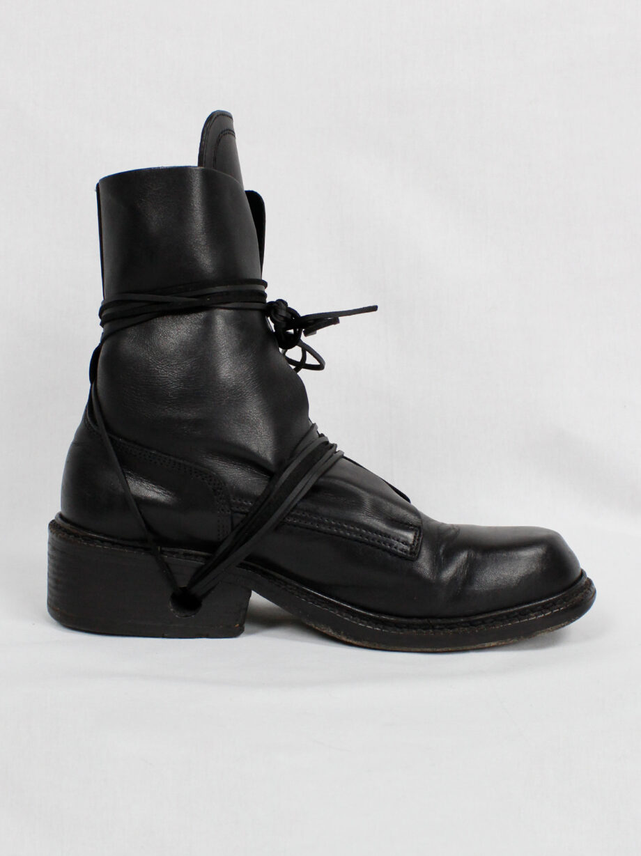 Dirk Bikkembergs black tall boots with front wrapped by laces through the soles 1990s 90s (1)
