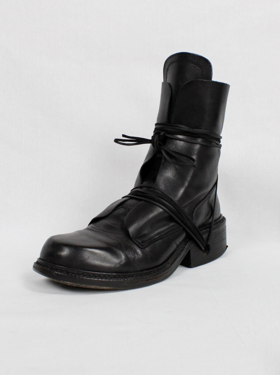 Dirk Bikkembergs black tall boots with front wrapped by laces through the soles 1990s 90s (15)