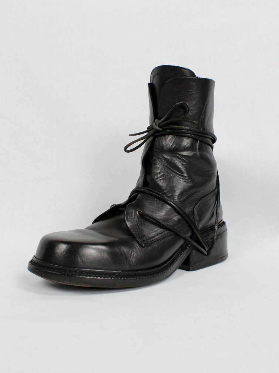 Dirk Bikkembergs black tall boots with grommets for laces through the soles 90s (15)