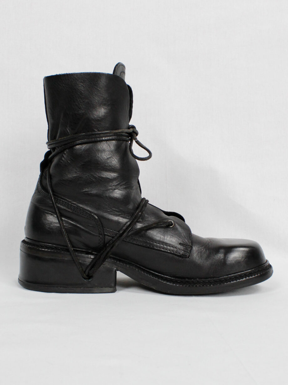 Dirk Bikkembergs black tall boots with grommets for laces through the soles 90s (18)