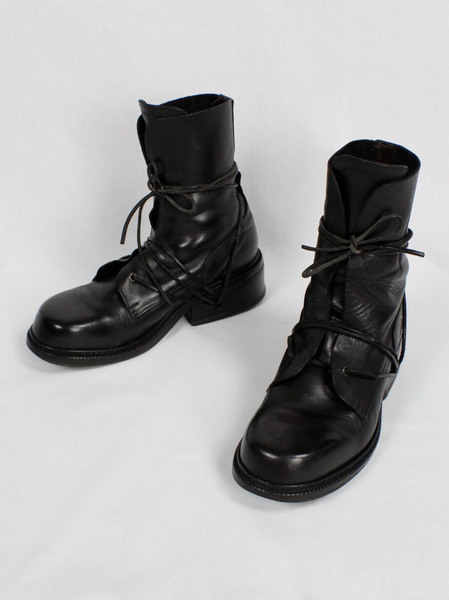 Dirk Bikkembergs black tall boots with grommets for laces through the soles 90s (6)