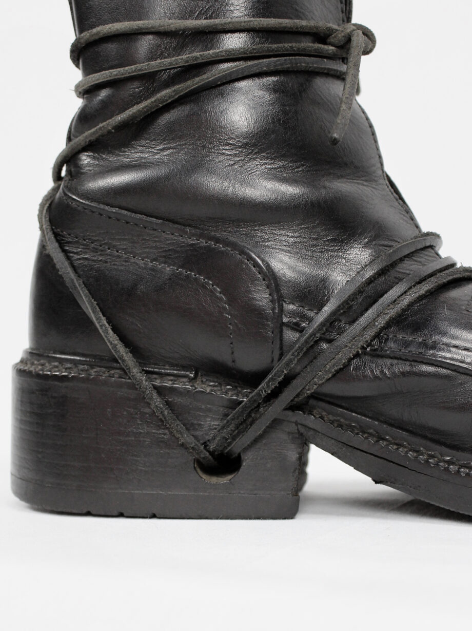 Dirk Bikkembergs black tall boots wrapped with laces through the soles 90s (17)