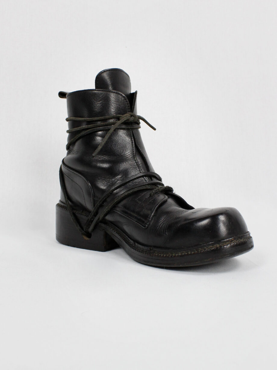 Dirk Bikkembergs black tall boots wrapped with laces through the soles 90s (4)