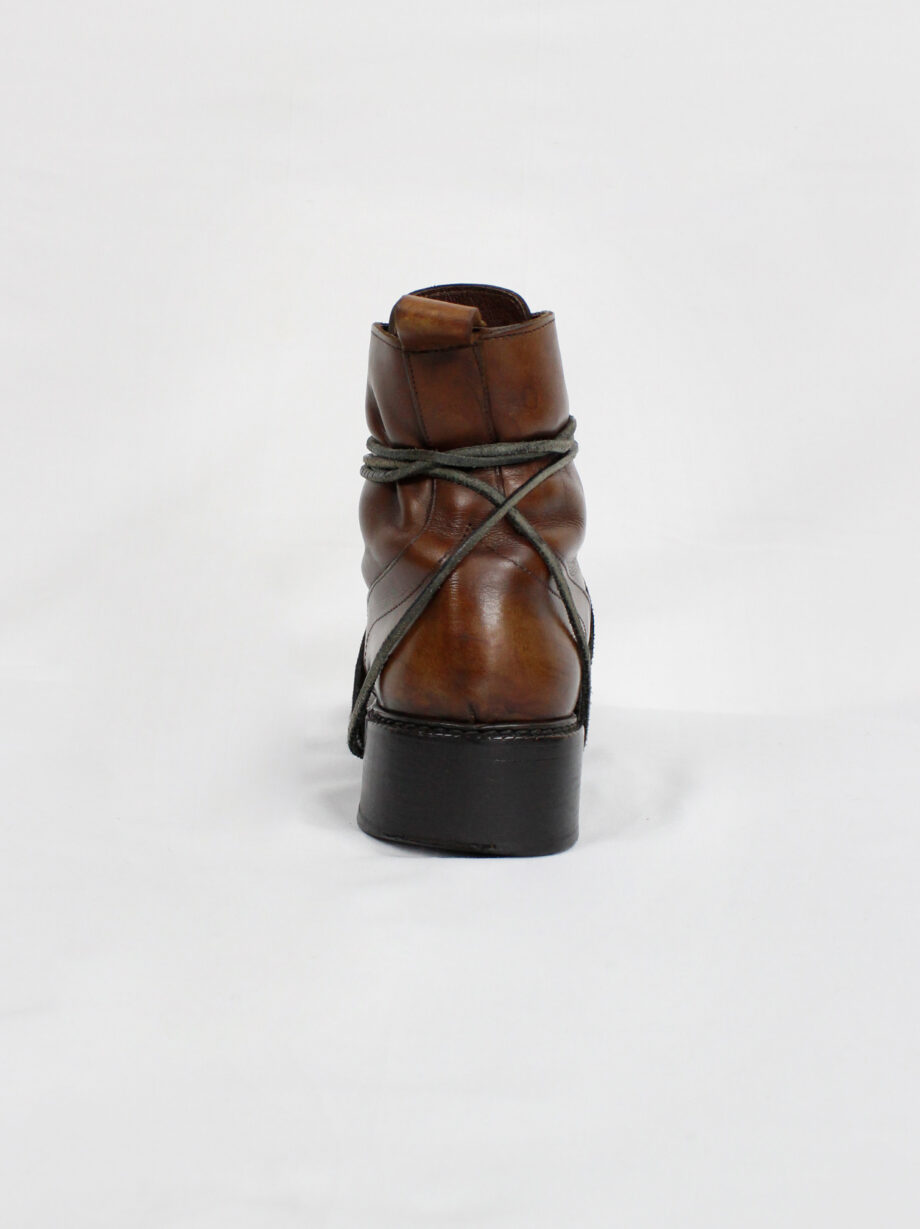 Dirk Bikkembergs brown combat boots wrapped with laces through the soles (1)