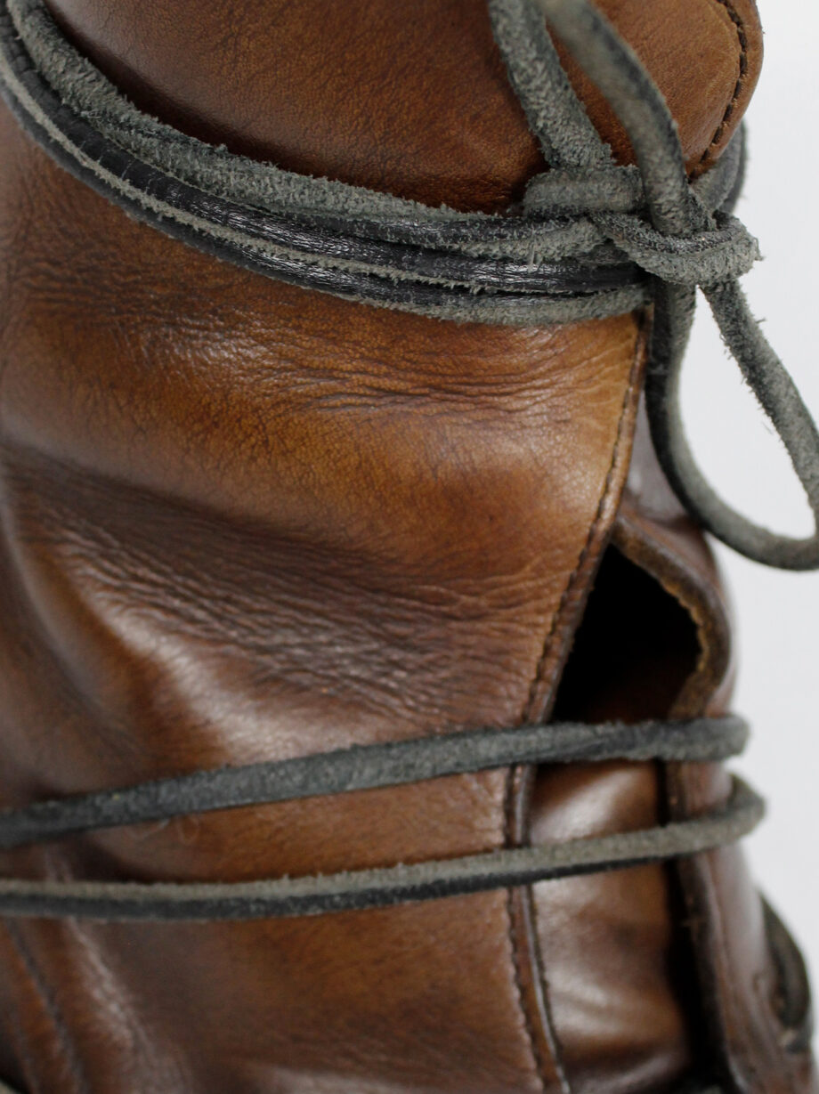 Dirk Bikkembergs brown combat boots wrapped with laces through the soles (12)
