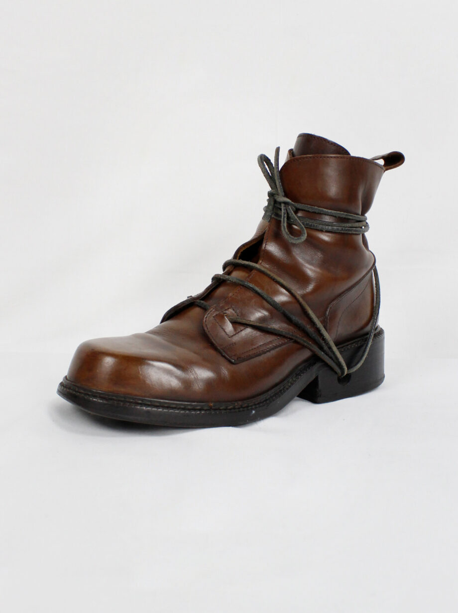 Dirk Bikkembergs brown combat boots wrapped with laces through the soles (15)