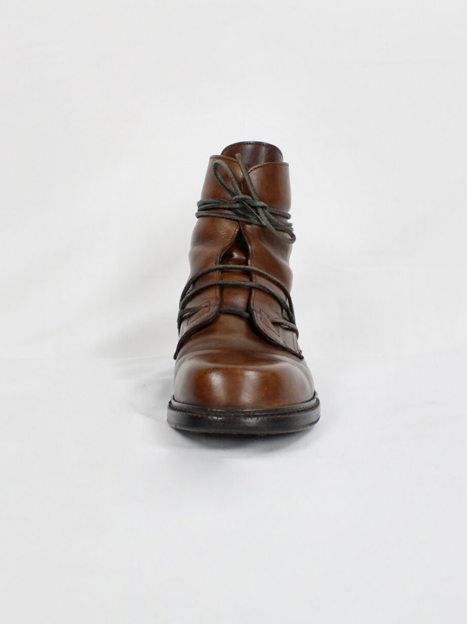 Dirk Bikkembergs brown combat boots wrapped with laces through the soles (16)