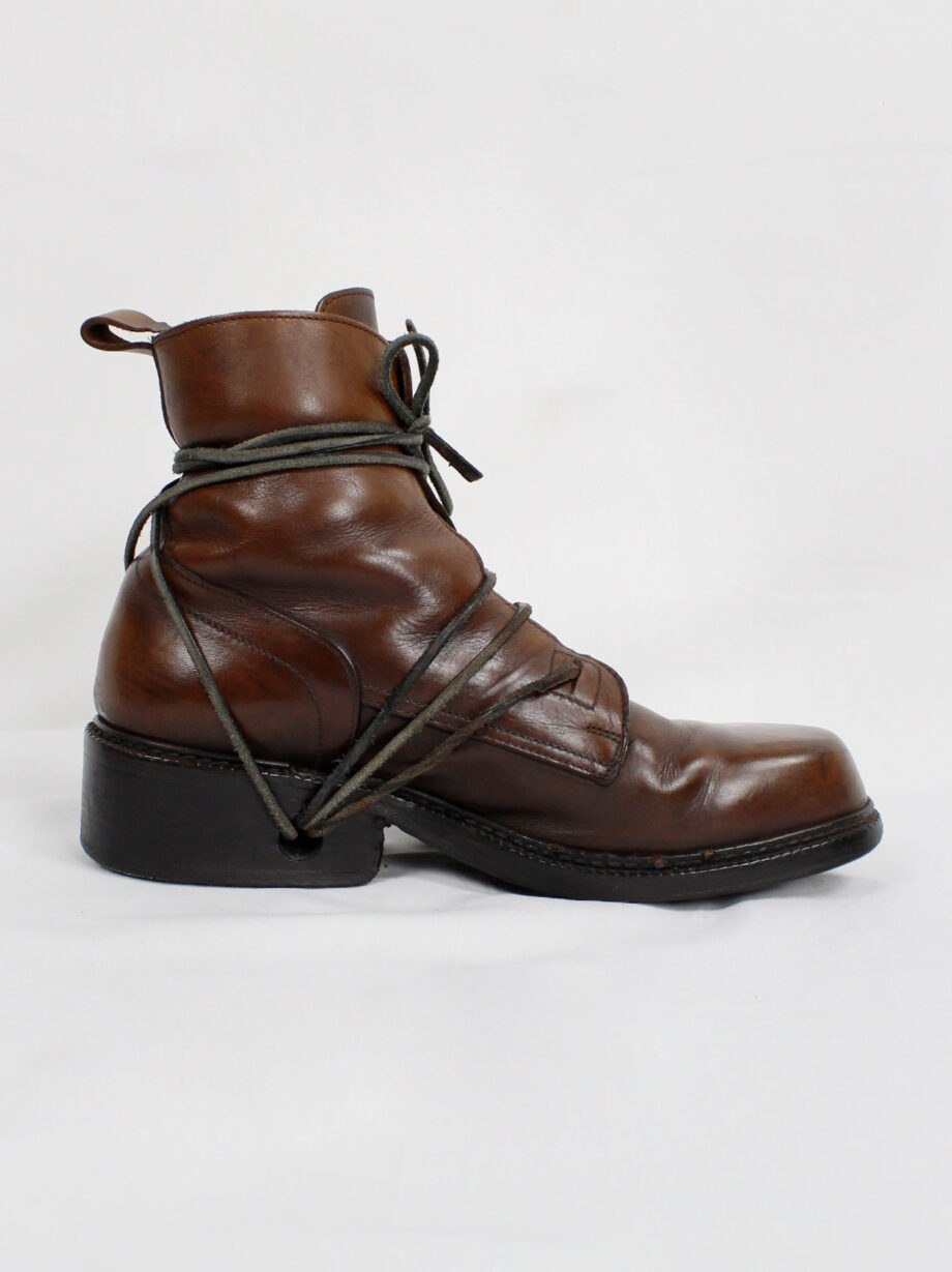 Dirk Bikkembergs brown combat boots wrapped with laces through the soles (18)