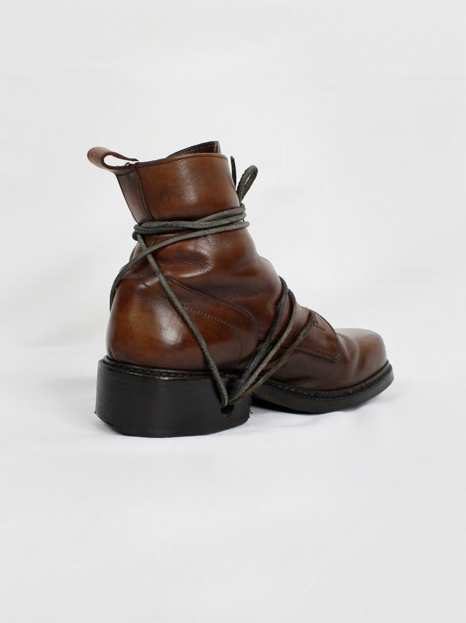 Dirk Bikkembergs brown combat boots wrapped with laces through the soles (19)