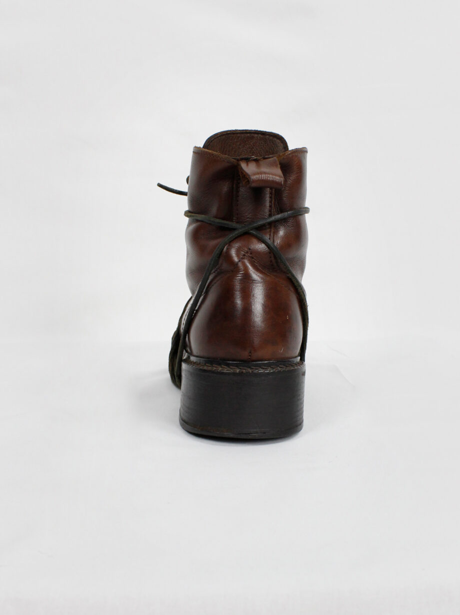 Dirk Bikkembergs brown combat boots wrapped with laces through the soles 1990s (1)