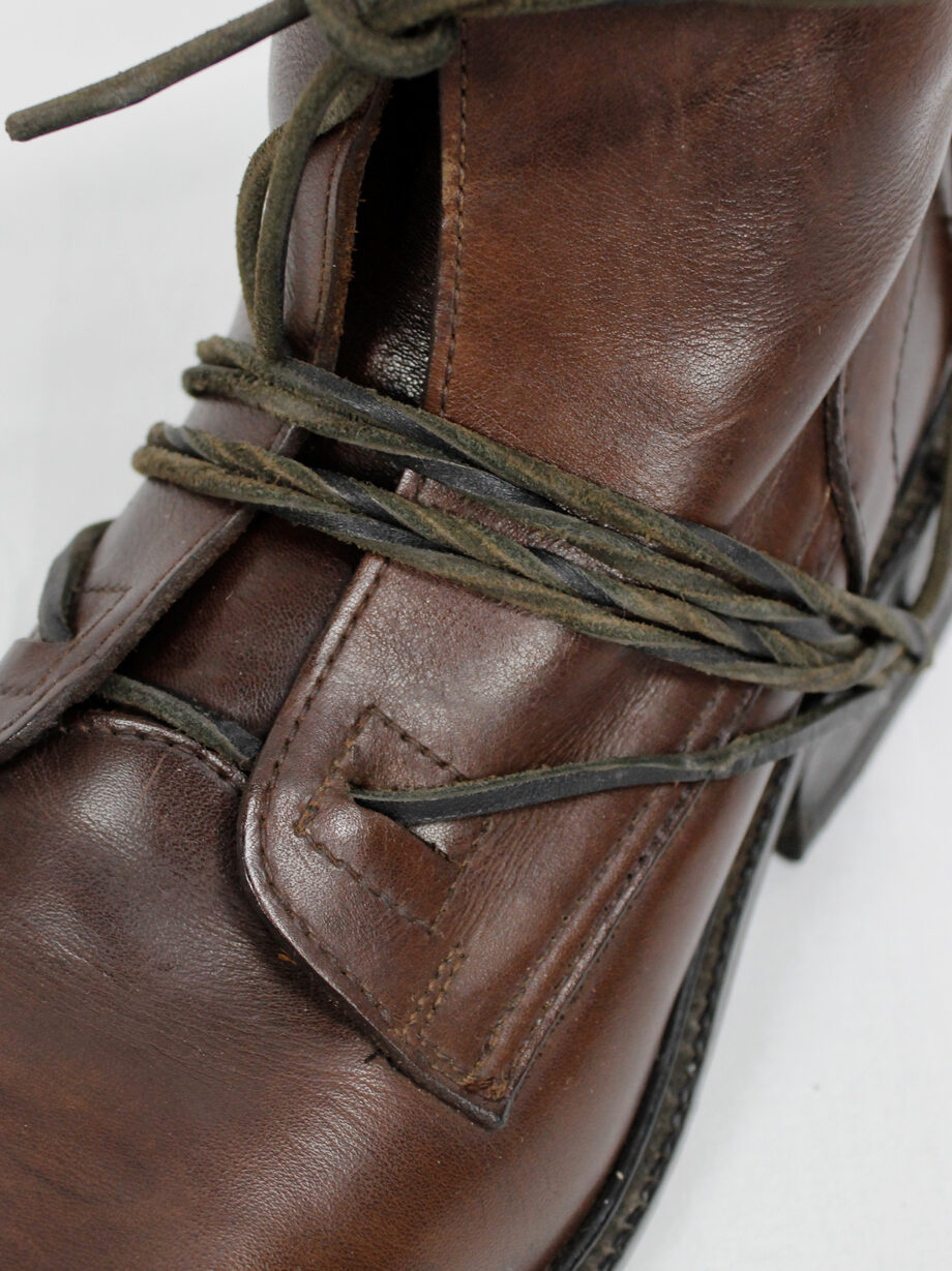 Dirk Bikkembergs brown combat boots wrapped with laces through the soles 1990s (10)