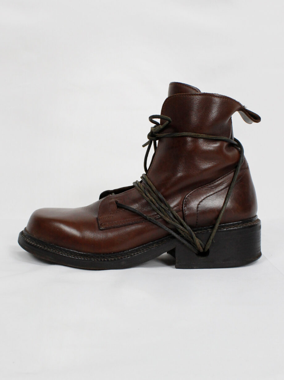 Dirk Bikkembergs brown combat boots wrapped with laces through the soles 1990s (14)