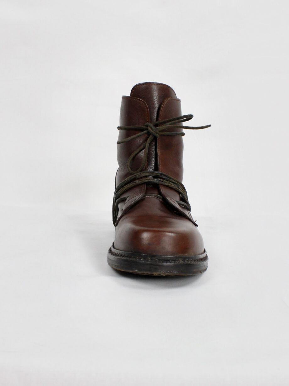 Dirk Bikkembergs brown combat boots wrapped with laces through the soles 1990s (16)