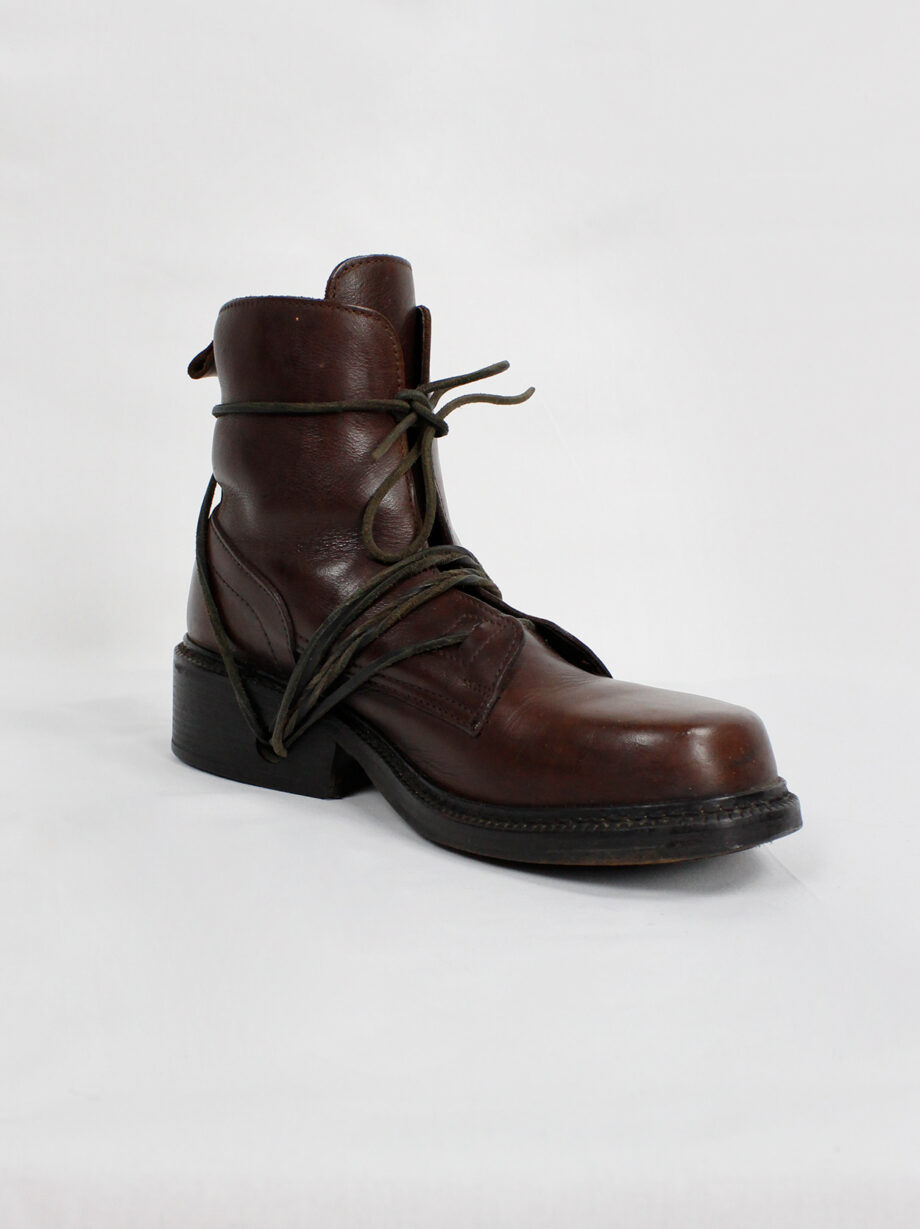 Dirk Bikkembergs brown combat boots wrapped with laces through the soles 1990s (17)